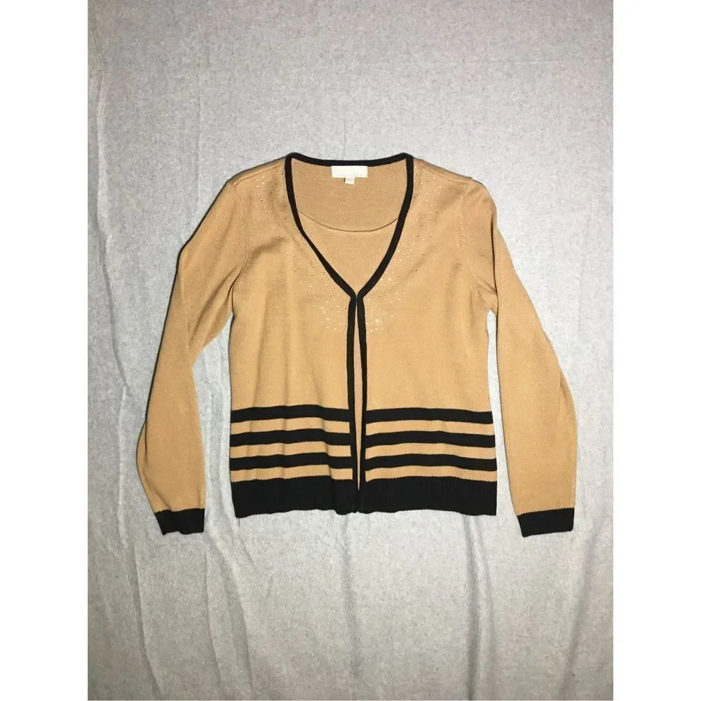 Womens Carolyn Taylor Blouse Size Medium Black Tan Attached Casual Cute